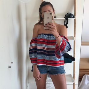 Off shoulder top with attached sleeves